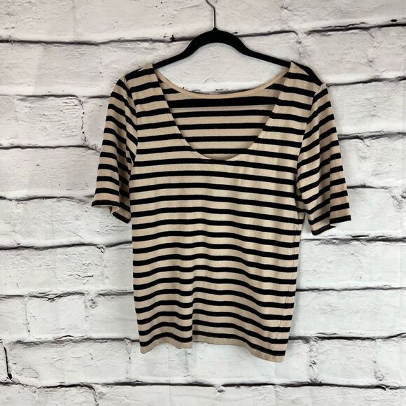Madewell Women's XL Black Striped Scoop-Back Tee Short Sleeve Casual - Picture 5 of 7